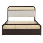 Letto a piattaforma Queen in legno di canna Boho con testiera in legno, letto estraibile e 2 cassetti portaoggetti