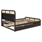 Letto a piattaforma Queen in legno di canna Boho con testiera in legno, letto estraibile e 2 cassetti portaoggetti