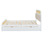 Letto a piattaforma Queen in legno di canna Boho con testiera in legno, letto estraibile e 2 cassetti portaoggetti