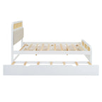 Letto a piattaforma Queen in legno di canna Boho con testiera in legno, letto estraibile e 2 cassetti portaoggetti
