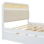 Letto a piattaforma Queen in legno di canna Boho con testiera in legno, letto estraibile e 2 cassetti portaoggetti