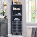 Armadio Alto ad Angolo con Ante a Persiana, Mobile Bagno Mid-Century da 172 cm