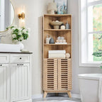 Armadio Alto ad Angolo con Ante a Persiana, Mobile Bagno Mid-Century da 172 cm