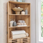 Armadio Alto ad Angolo con Ante a Persiana, Mobile Bagno Mid-Century da 172 cm