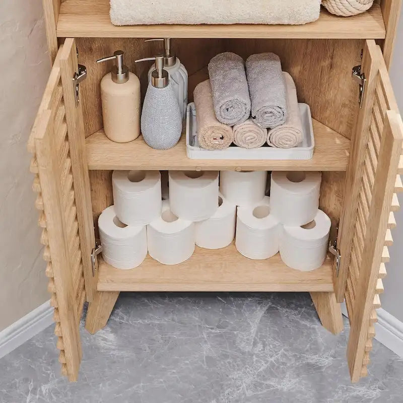 Armadio Alto ad Angolo con Ante a Persiana, Mobile Bagno Mid-Century da 172 cm