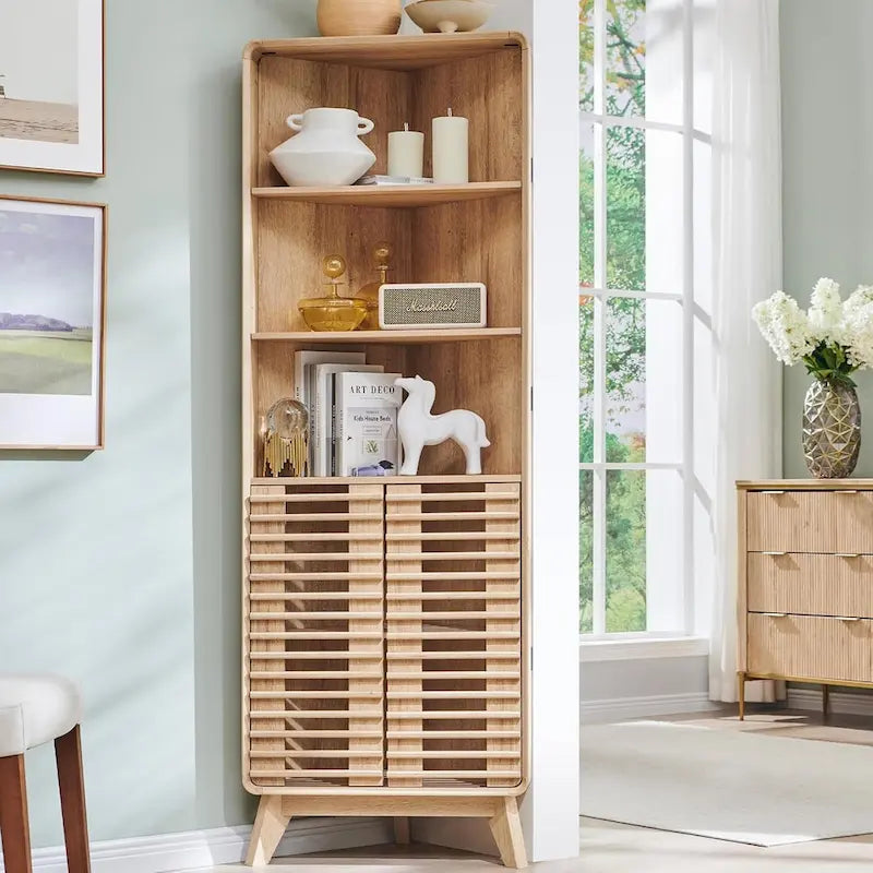 Armadio Alto ad Angolo con Ante a Persiana, Mobile Bagno Mid-Century da 172 cm