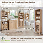 Armadio Alto ad Angolo con Ante a Persiana, Mobile Bagno Mid-Century da 172 cm