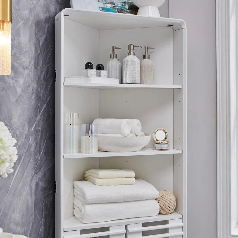 Armadio Alto ad Angolo con Ante a Persiana, Mobile Bagno Mid-Century da 172 cm