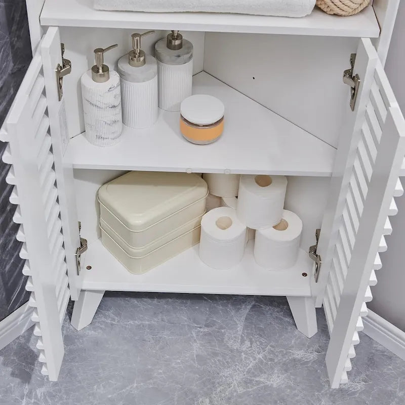 Armadio Alto ad Angolo con Ante a Persiana, Mobile Bagno Mid-Century da 172 cm