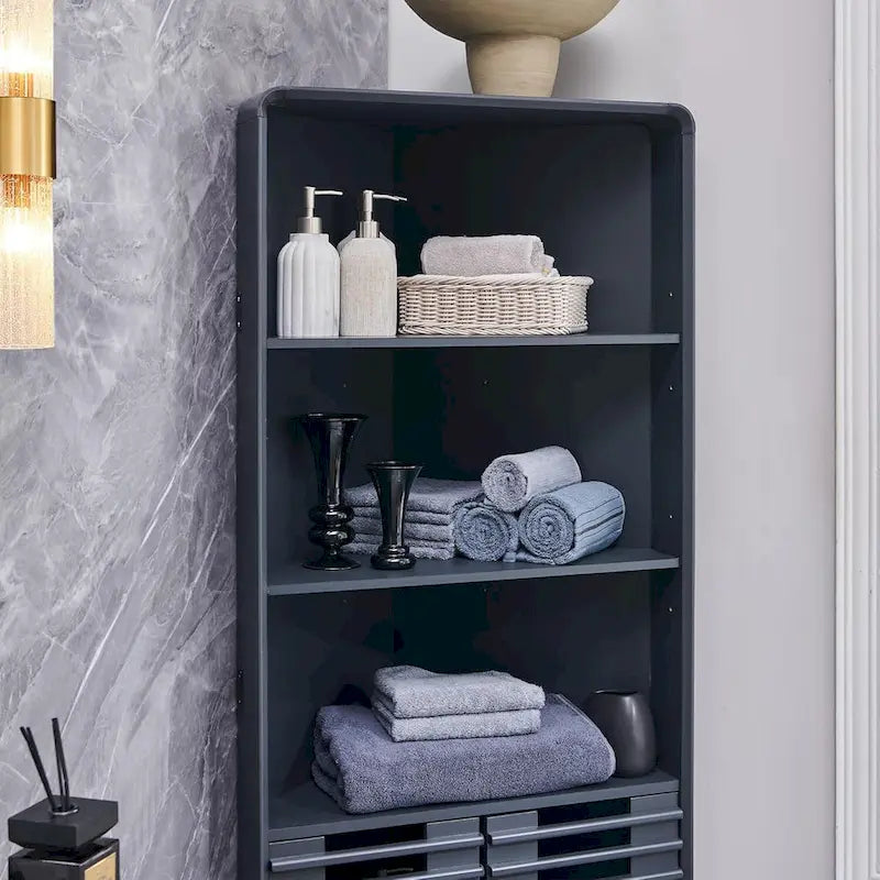 Armadio Alto ad Angolo con Ante a Persiana, Mobile Bagno Mid-Century da 172 cm