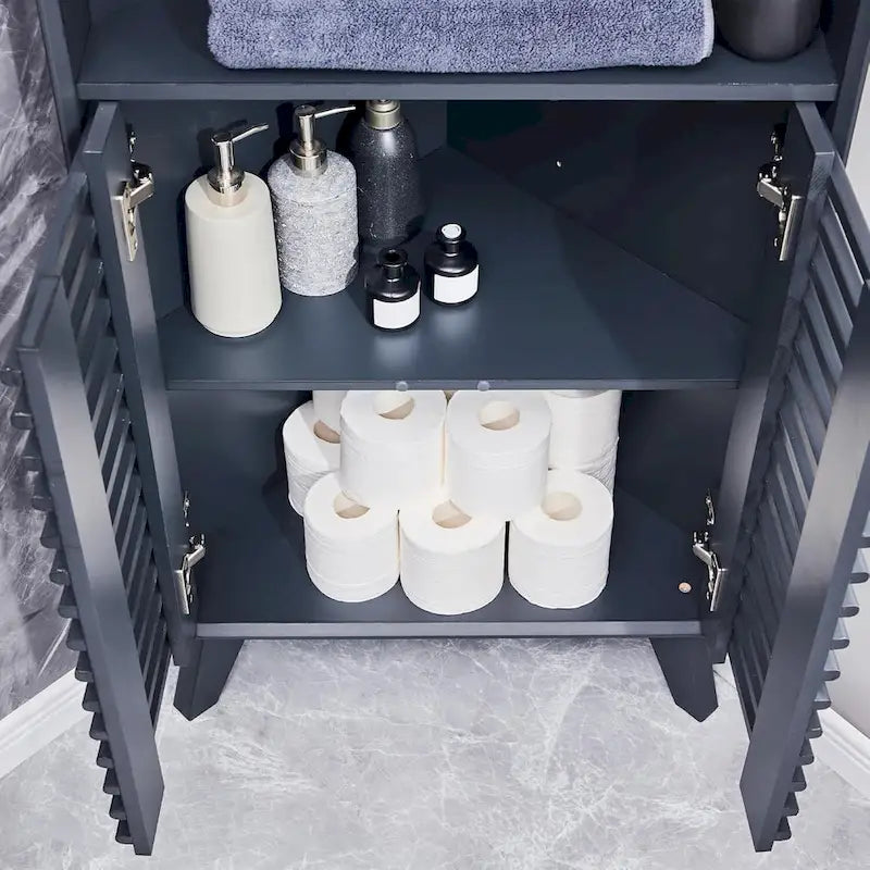 Armadio Alto ad Angolo con Ante a Persiana, Mobile Bagno Mid-Century da 172 cm