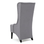 Sedia da pranzo Becca, schienale alto ad alette in legno di betulla marrone, tessuto grigio chiaro