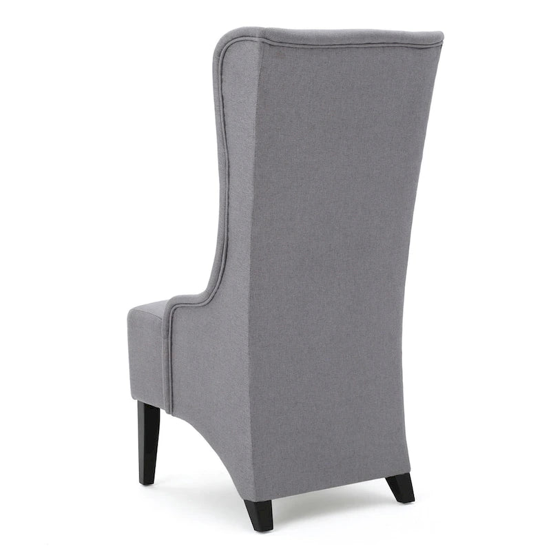 Sedia da pranzo Becca, schienale alto ad alette in legno di betulla marrone, tessuto grigio chiaro