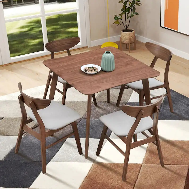 Set da tavolo da pranzo in legno per 4 persone, set da pranzo da cucina da 5 pezzi con tavolo da pranzo quadrato e 4 sedie imbottite in tessuto