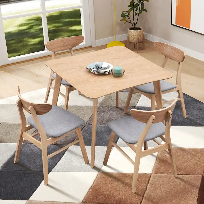 Set da tavolo da pranzo in legno per 4 persone, set da pranzo da cucina da 5 pezzi con tavolo da pranzo quadrato e 4 sedie imbottite in tessuto