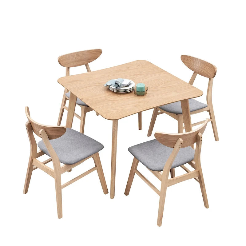 Set da tavolo da pranzo in legno per 4 persone, set da pranzo da cucina da 5 pezzi con tavolo da pranzo quadrato e 4 sedie imbottite in tessuto