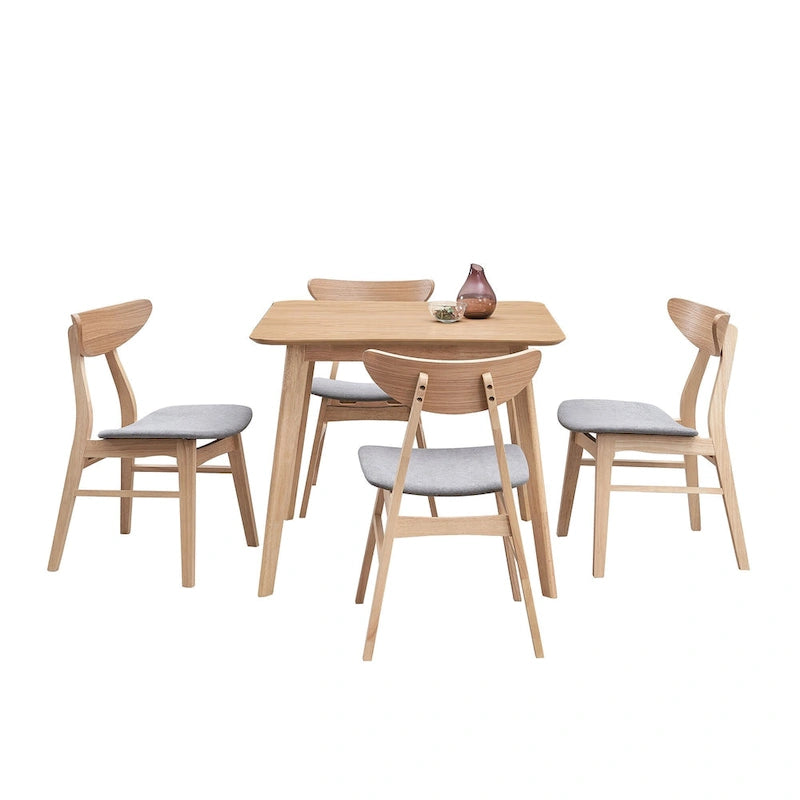 Set da tavolo da pranzo in legno per 4 persone, set da pranzo da cucina da 5 pezzi con tavolo da pranzo quadrato e 4 sedie imbottite in tessuto
