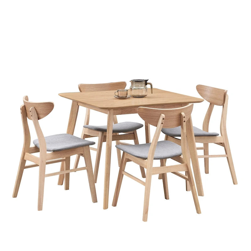 Set da tavolo da pranzo in legno per 4 persone, set da pranzo da cucina da 5 pezzi con tavolo da pranzo quadrato e 4 sedie imbottite in tessuto