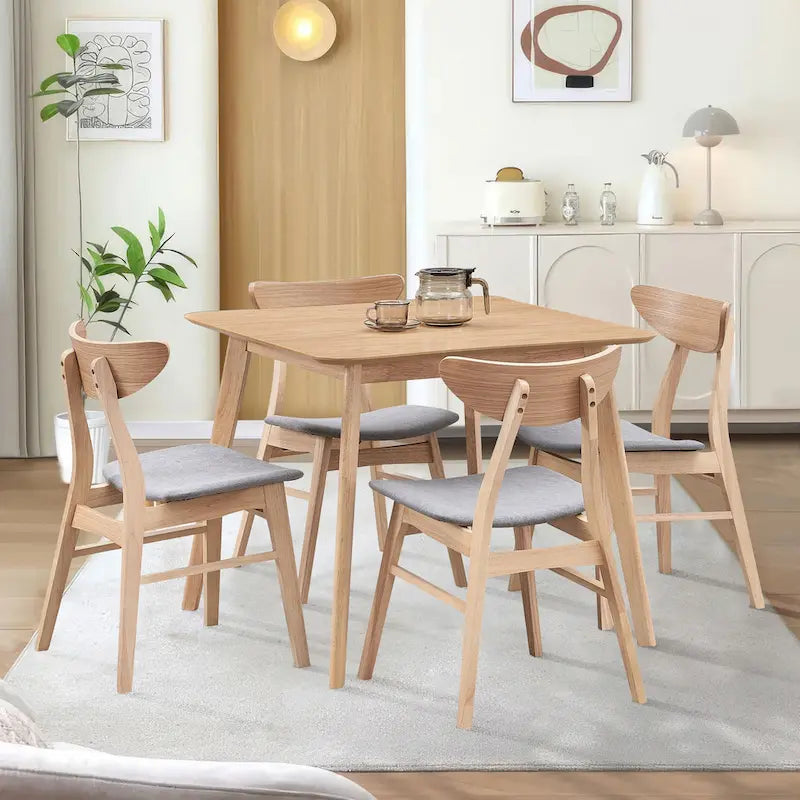 Set da tavolo da pranzo in legno per 4 persone, set da pranzo da cucina da 5 pezzi con tavolo da pranzo quadrato e 4 sedie imbottite in tessuto