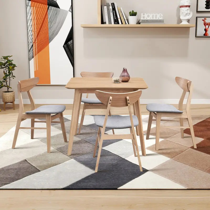 Set da tavolo da pranzo in legno per 4 persone, set da pranzo da cucina da 5 pezzi con tavolo da pranzo quadrato e 4 sedie imbottite in tessuto