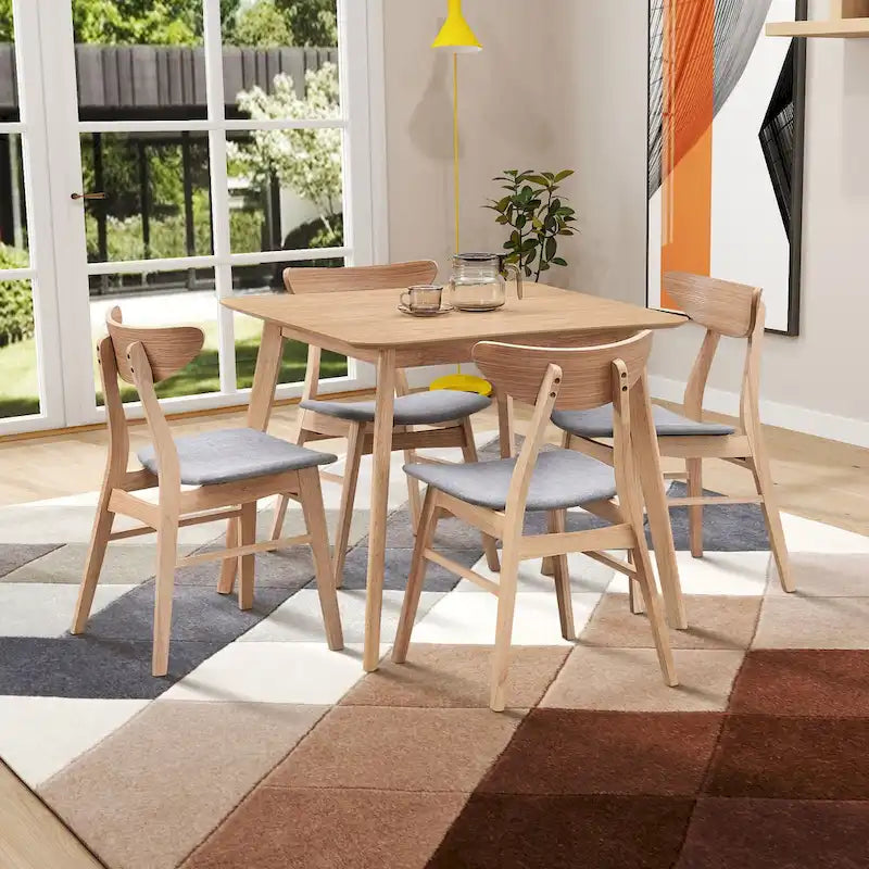 Set da tavolo da pranzo in legno per 4 persone, set da pranzo da cucina da 5 pezzi con tavolo da pranzo quadrato e 4 sedie imbottite in tessuto