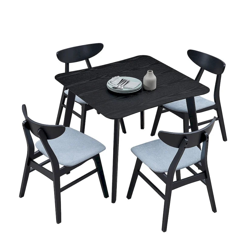 Set da tavolo da pranzo in legno per 4 persone, set da pranzo da cucina da 5 pezzi con tavolo da pranzo quadrato e 4 sedie imbottite in tessuto