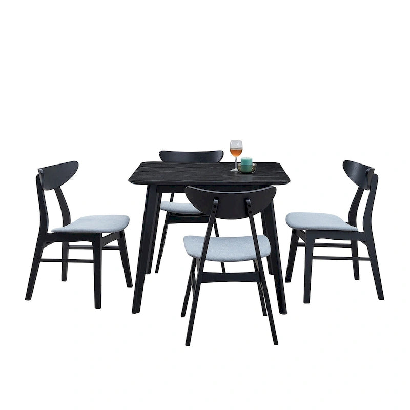 Set da tavolo da pranzo in legno per 4 persone, set da pranzo da cucina da 5 pezzi con tavolo da pranzo quadrato e 4 sedie imbottite in tessuto