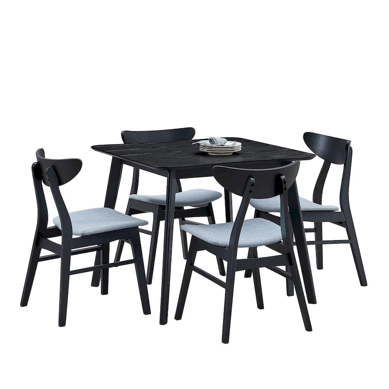 Set da tavolo da pranzo in legno per 4 persone, set da pranzo da cucina da 5 pezzi con tavolo da pranzo quadrato e 4 sedie imbottite in tessuto
