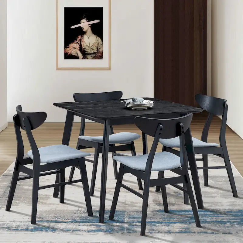 Set da tavolo da pranzo in legno per 4 persone, set da pranzo da cucina da 5 pezzi con tavolo da pranzo quadrato e 4 sedie imbottite in tessuto