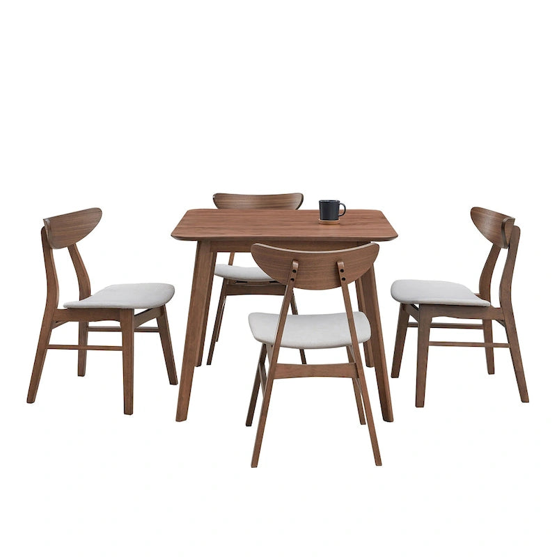 Set da tavolo da pranzo in legno per 4 persone, set da pranzo da cucina da 5 pezzi con tavolo da pranzo quadrato e 4 sedie imbottite in tessuto