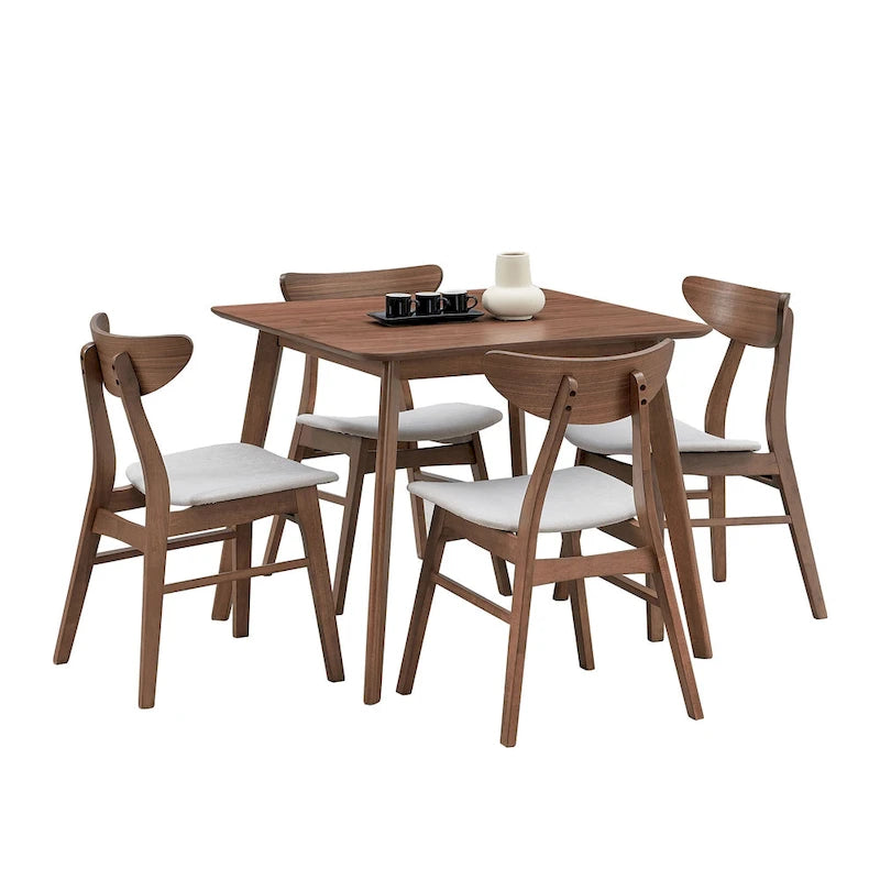 Set da tavolo da pranzo in legno per 4 persone, set da pranzo da cucina da 5 pezzi con tavolo da pranzo quadrato e 4 sedie imbottite in tessuto