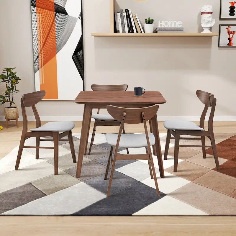 Set da tavolo da pranzo in legno per 4 persone, set da pranzo da cucina da 5 pezzi con tavolo da pranzo quadrato e 4 sedie imbottite in tessuto