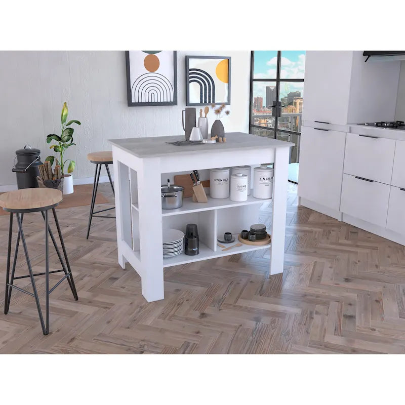 Isola cucina con quattro gambe, tre ripiani