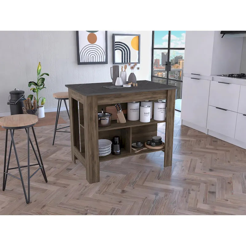Isola cucina con quattro gambe, tre ripiani