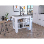 Isola cucina con quattro gambe, tre ripiani