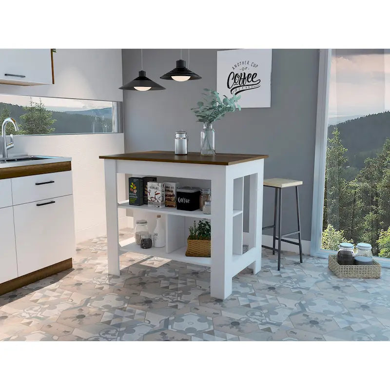 Isola cucina con quattro gambe, tre ripiani