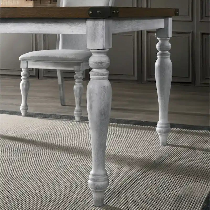 Set da pranzo Salines da 7 pezzi, bianco rustico e rovere