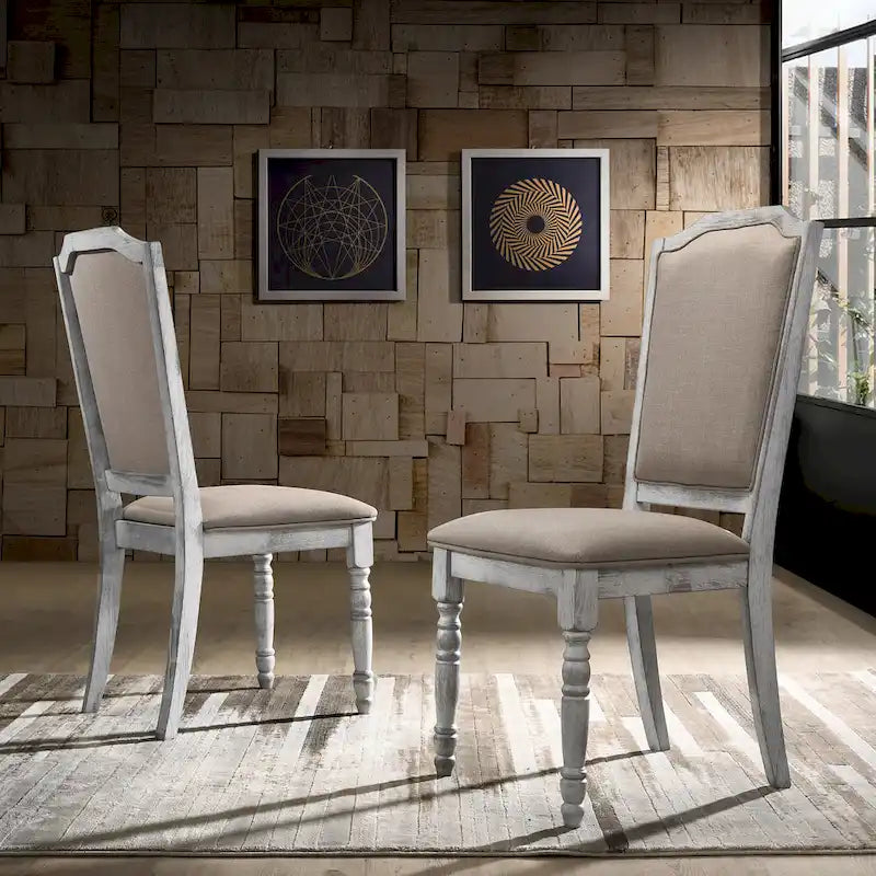 Set da pranzo Salines da 7 pezzi, bianco rustico e rovere