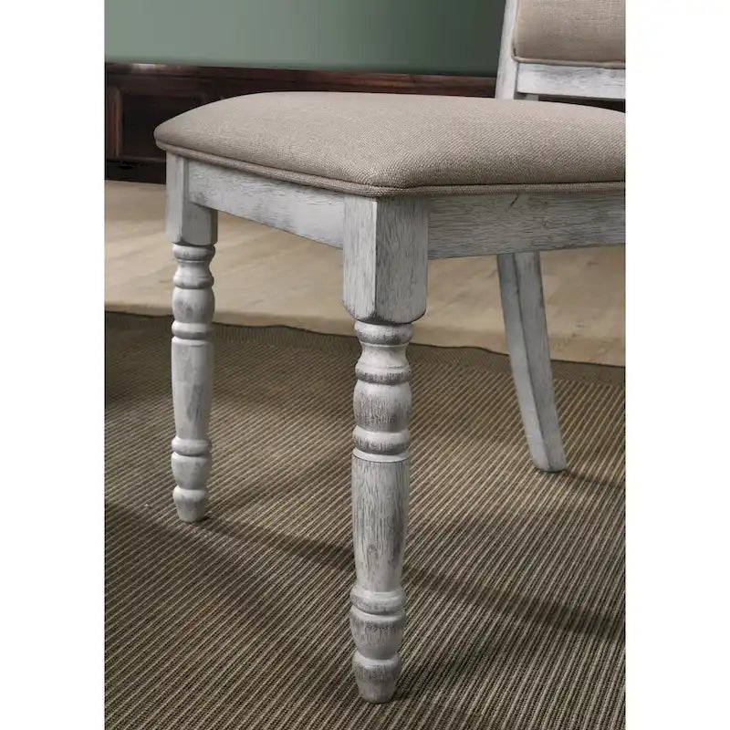 Set da pranzo Salines da 7 pezzi, bianco rustico e rovere
