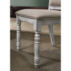 Set da pranzo Salines da 7 pezzi, bianco rustico e rovere