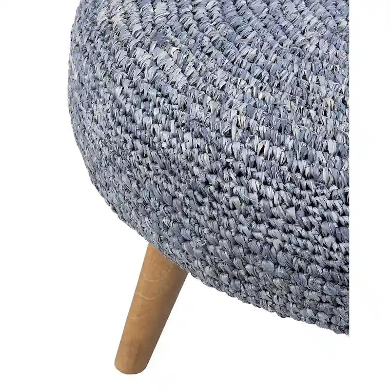 Pouf Ottomano Naturale Fatto a Mano in Legno e Rafia