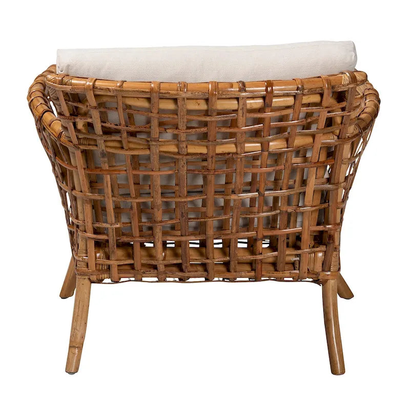 Poltrona Babette moderna in rattan naturale marrone stile bohémien