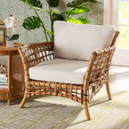 Poltrona Babette moderna in rattan naturale marrone stile bohémien