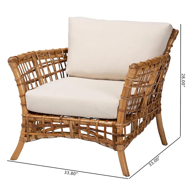 Poltrona Babette moderna in rattan naturale marrone stile bohémien