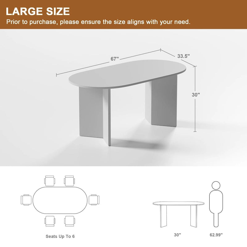 Tavolo da Pranzo Ovale in Legno Massello Stile Nordico - Perfetto per 6 Persone 67 - 67*34*30
