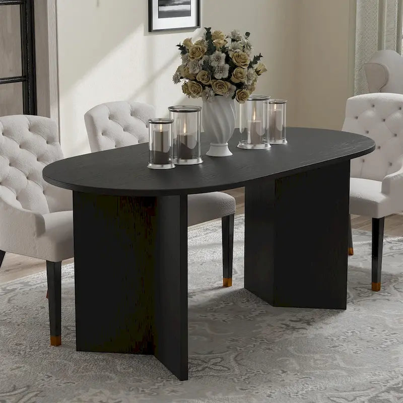 Tavolo da Pranzo Ovale in Legno Massello Stile Nordico - Perfetto per 6 Persone 67 - 67*34*30