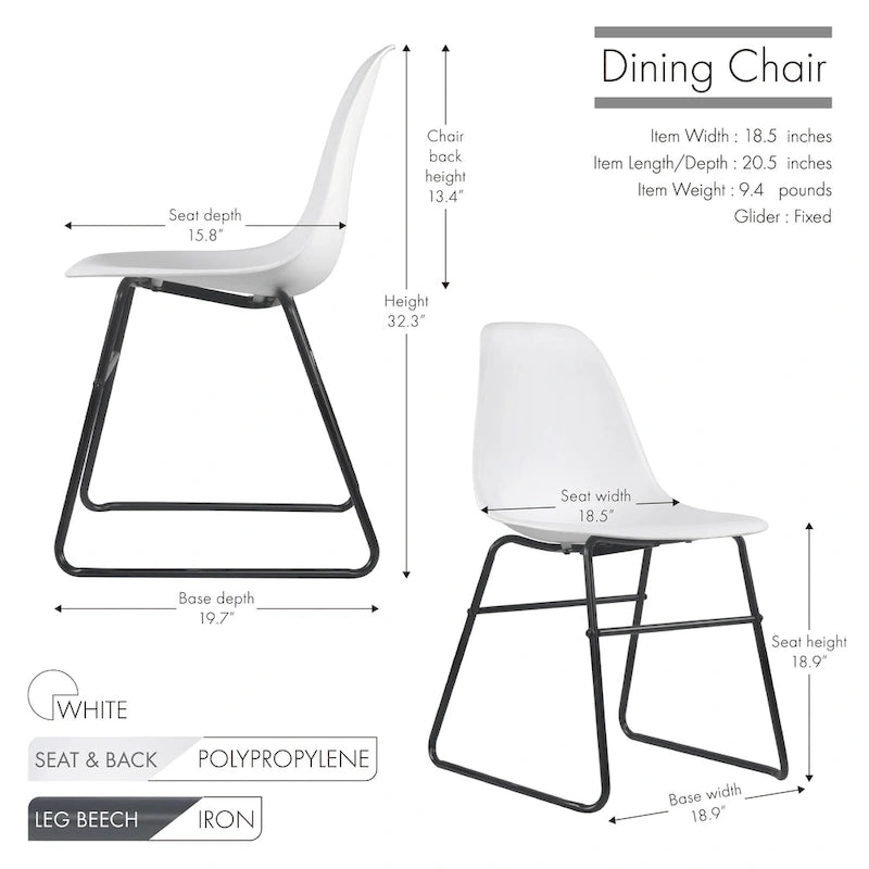 Sedie da pranzo moderne Alivia senza braccioli con gambe in ferro (set da 2)