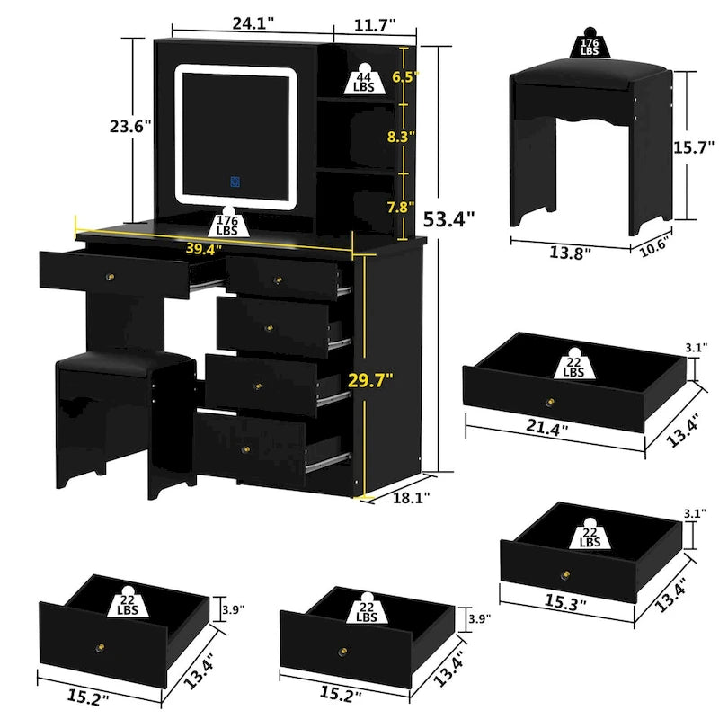 Set Toeletta Trucco con 3 modelli di luce e Sgabello