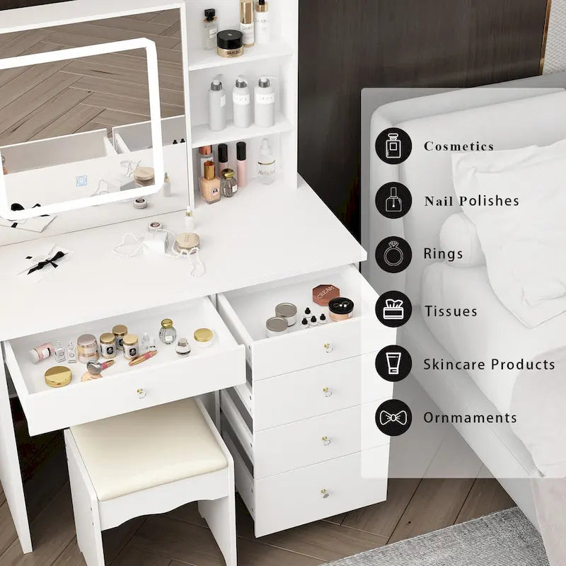 Set Toeletta Trucco con 3 modelli di luce e Sgabello