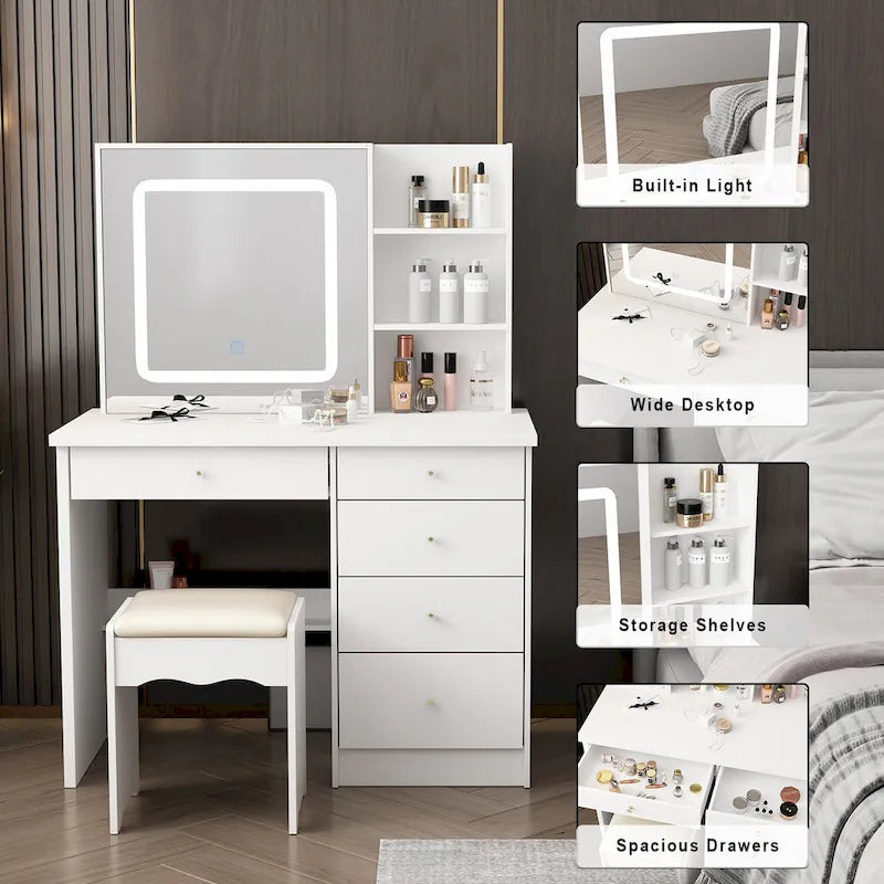 Set Toeletta Trucco con 3 modelli di luce e Sgabello